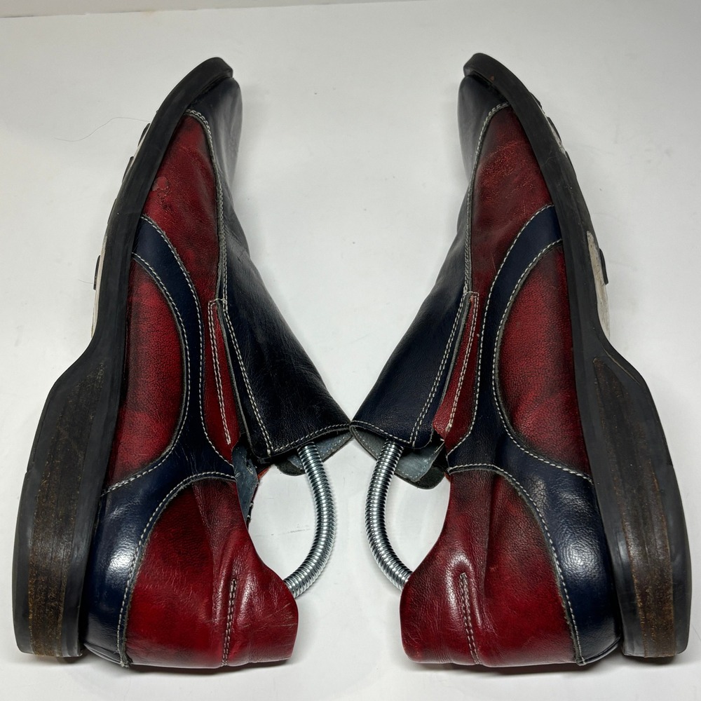 Robert Wayne Loafers Mens 11 Blue Red Square Toe Leather Slip On Shoes Y2K Retro - Picture 5 of 8